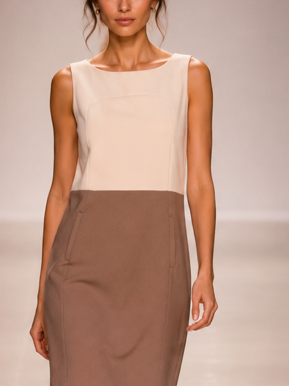 Juicy Couture Cream and Brown Colorblock Sleeveless Sheath Dress